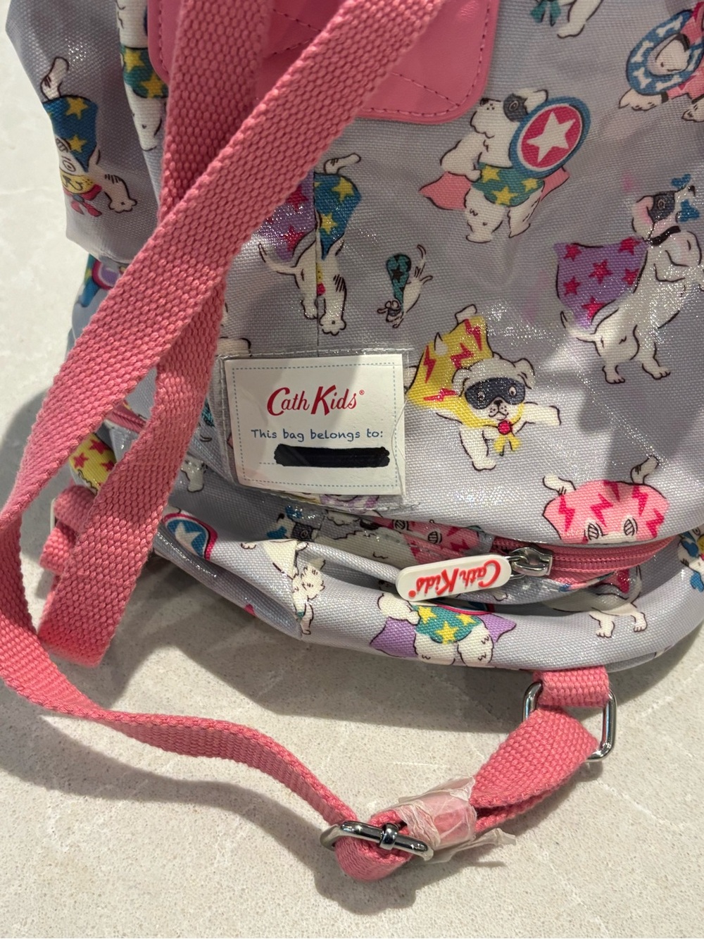 Cath Kidston Super Dogs Mini Drawstring Backpack Oilcloth Rucksack Grey - Picture 7 of 11